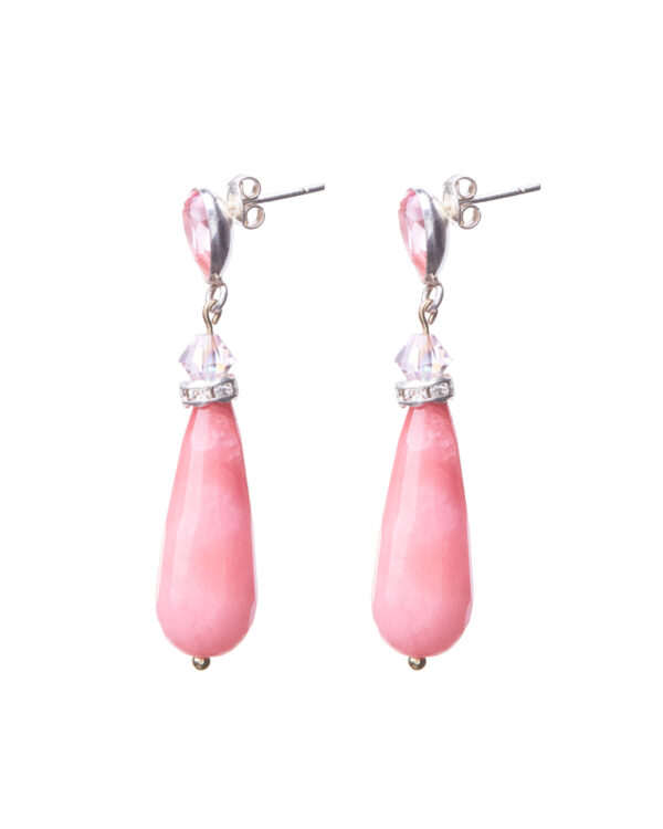 Drop Silver Earrings with Rose Color Stones and Pear Stud Posts